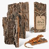 SHINEOFI 4 Pack Natural Cork Bark Reptile Hides for Terrariums | Random-shaped bark pieces for hides, basking platforms and enclosure landscaping for geckos, lizards, snakes and tortoises