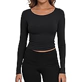 Artfish Women's Casual Basic Ribbed T-Shirts Slim Fitted Boat Neck Long Sleeve Crop Top