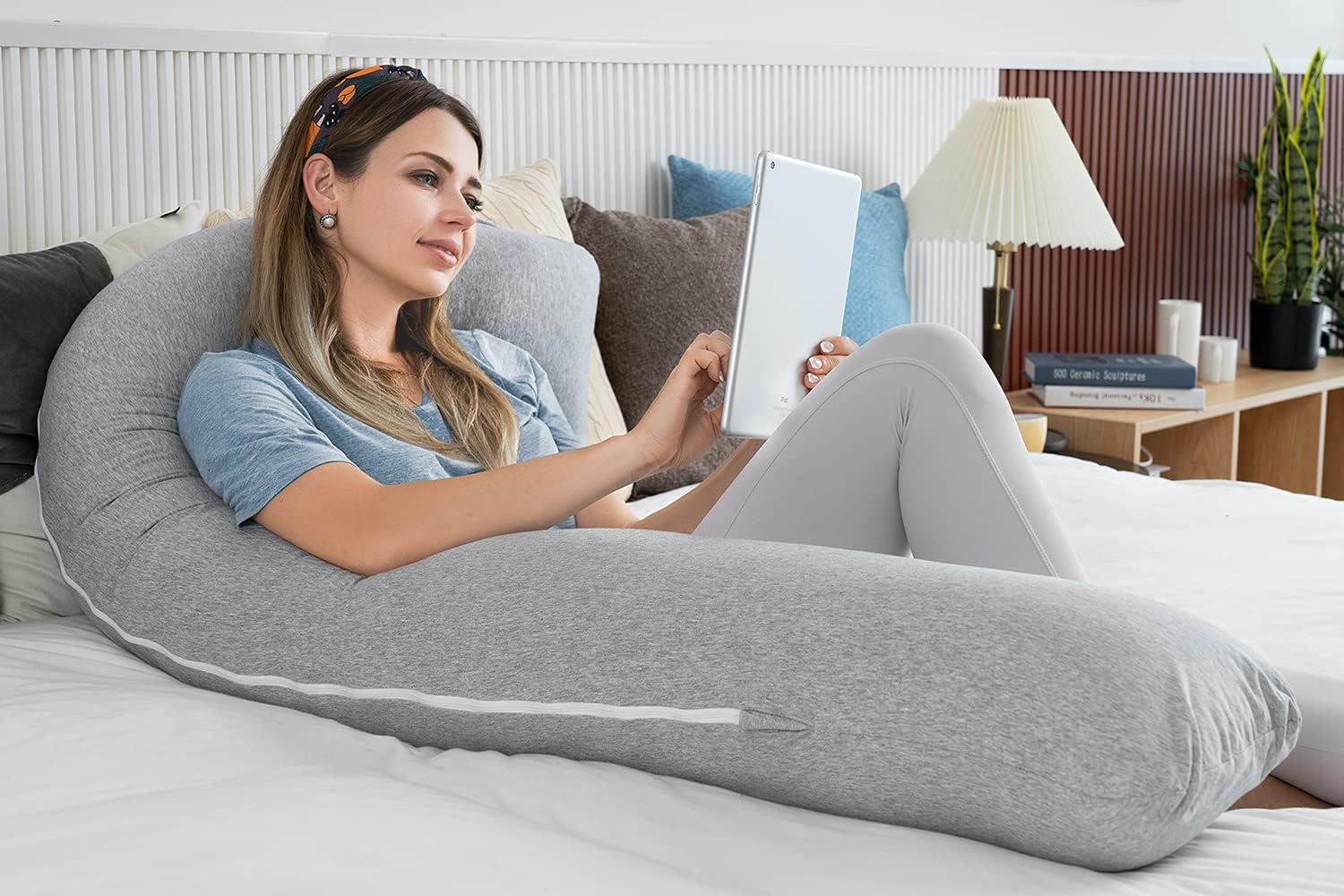 INSEN Pregnancy Pillow,Maternity Body Pillow with Pillow Cover,H Shaped Body Pillow for Pregnant Women (Grey Jersey): Home & Kitchen