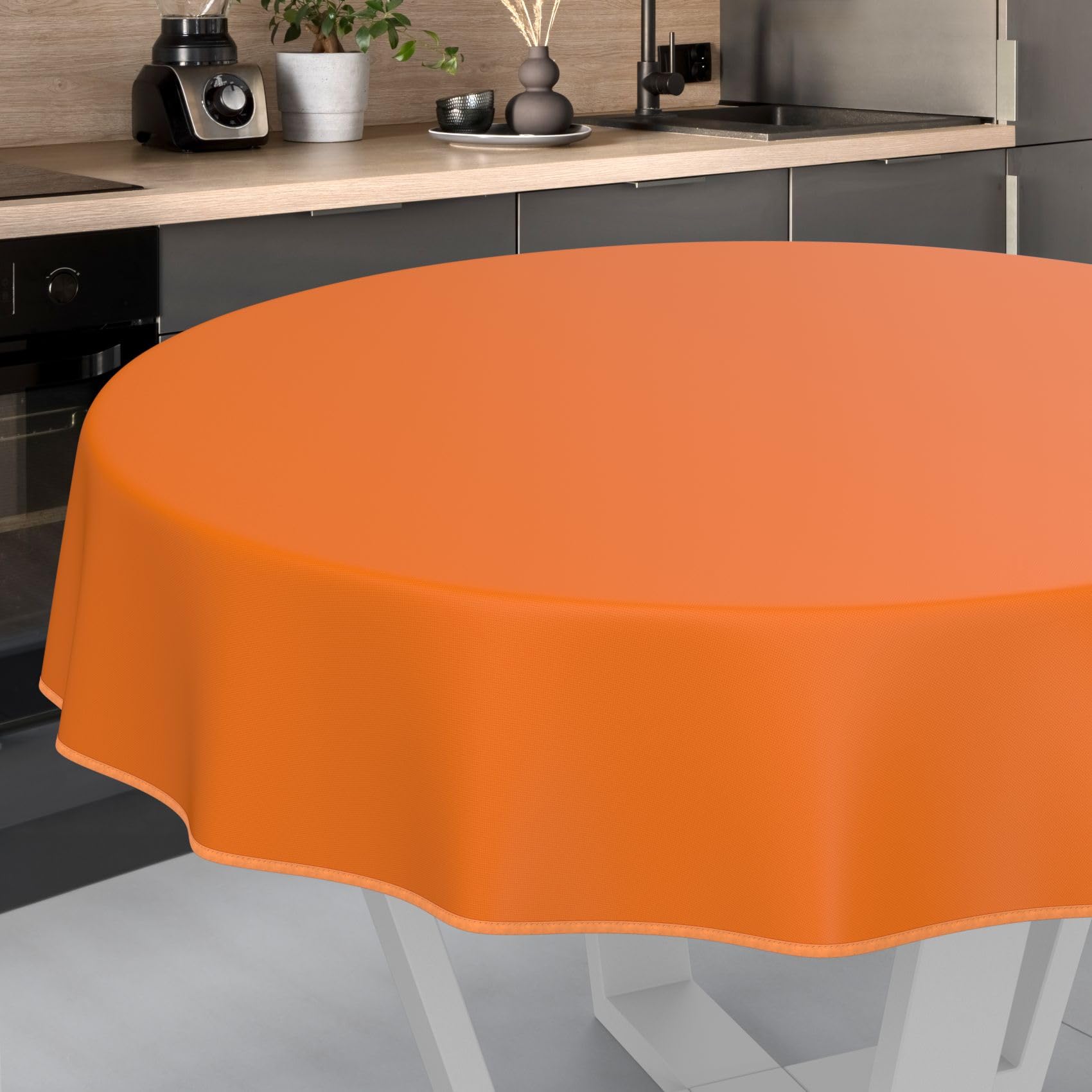 ANRO Oilcloth Tablecloth, Washable, Oilcloth, Garden Tablecloth, Outdoor, Indoor, Round, 140 cm with Hem, Orange