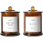 Ronasip Qtip Holder & Cotton Pad Dispenser, Bathroom Organizer and Storage Canisters, 16oz Glass Apothecary Jars for Kitchen, Restroom - Home Decor Accessories, Room Decor Aesthetic (2 Pack, Amber)