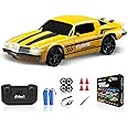 YUAN PLAN RC Drift Car - 1/24 4WD Remote Control With LED Light, 2.4GHz High Speed, Two Rechargeable Batteries and Drift Tires for Kids and Adults, Boys and Girls, Yellow