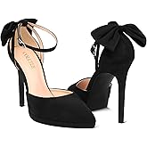 COLETER Women's Bowknot High Heels Platform D'Orsay Pumps Pointed Toe Stiletto Heels Ankle Strap Wedding Shoes