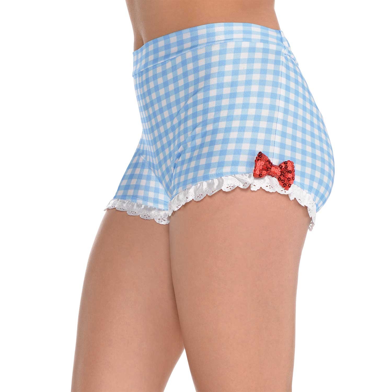 Yummy Bee – Blue & White Ruffle Shorts for Women – Frilly Boy Shorts Hot Pants for Fancy Dress Dorothy Costume – Lace Trim Gingham Costume Knickers – One Size UK 10–14