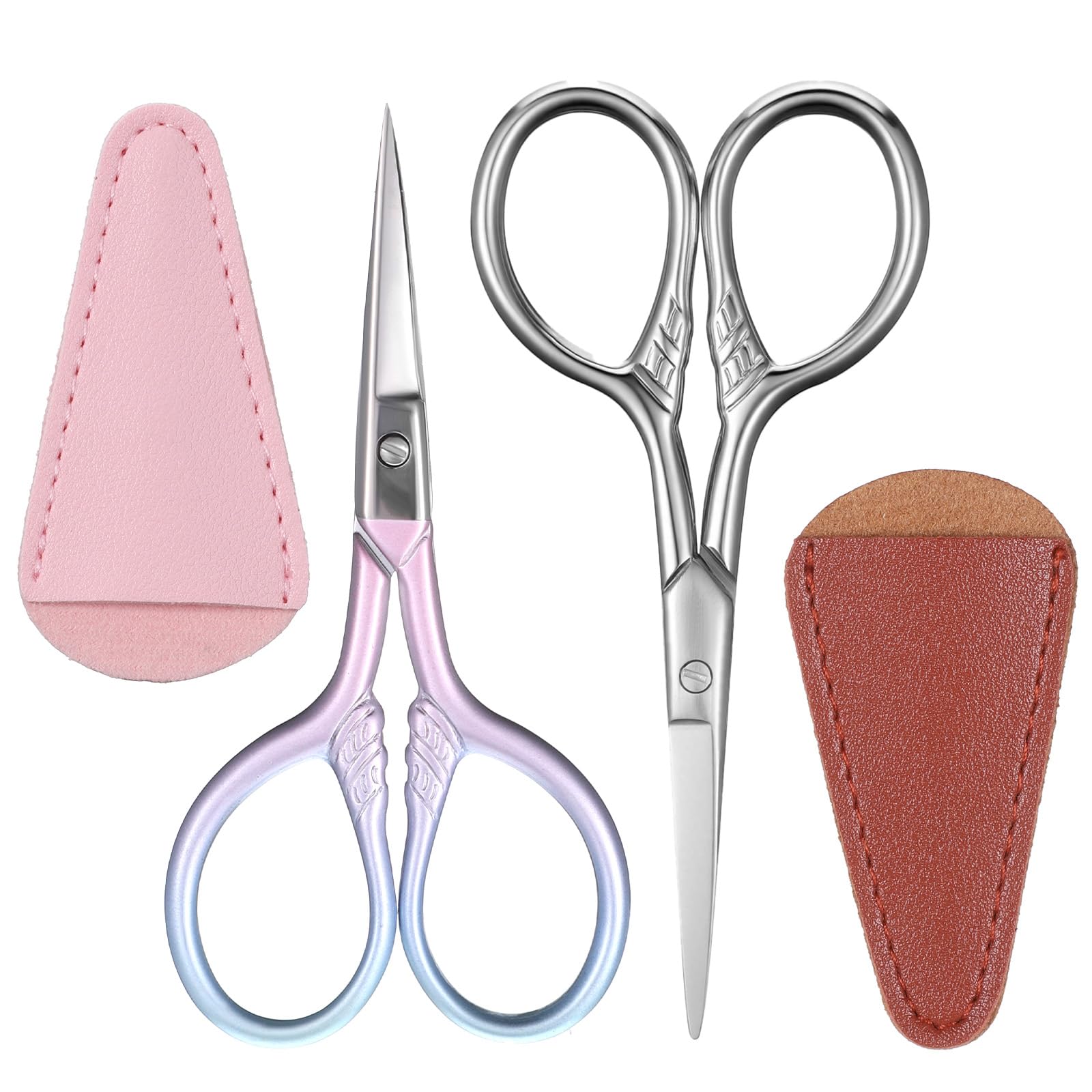 Photo 1 of 2 Pcs Eyebrow Scissors for Women 3.5 Inch Small Scissors Beauty Mini Scissor Cosmetic Lash Scissor for Facial Hair Eyebrows Nose Beard, Stainless Steel Straight Tip