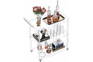 Dethan Acrylic Bar Cart with Lockable Wheels, Rolling Serving Cart with Pulling Handle, 3-Tier Clear for Home Bar, Kitchen, Living Room, Portable Beverage Space-Saving Modern Acrylic Trolley