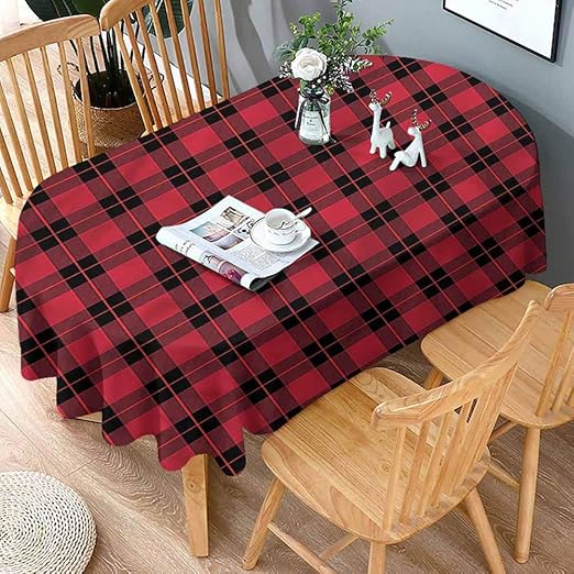 Kitchen Tablecloth Oval Plaid Spillproof Fabric Tablecloth Geometrical