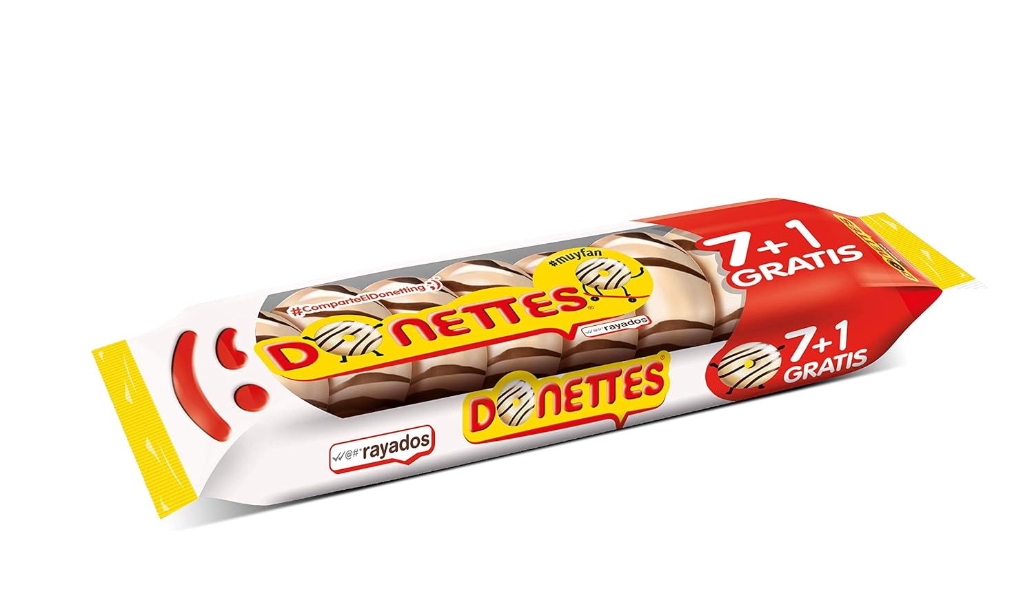 Donettes Rayados Cobertura Choco blanco y masa cacao pack 7+1 ...