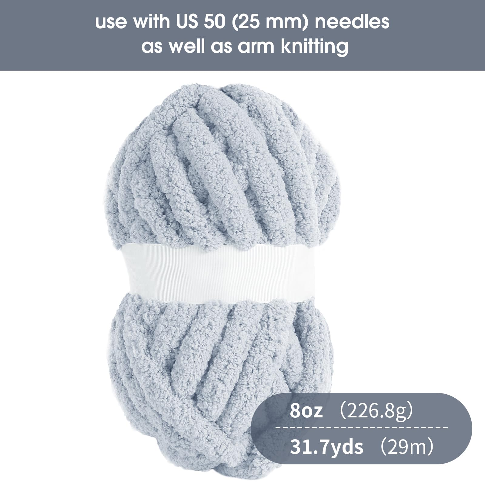 HOMBYS Rice Grey Chunky Chenille Yarn for Crocheting, Bulky Thick Fluffy Yarn for Knitting,Super Bulky Chunky Yarn for Hand Knitting Blanket, Soft Plush Yarn, 12 Jumbo Pack (27 yds,8 oz Each Skein)