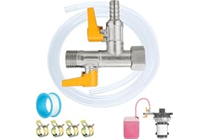 MADHOLLY RV 3-Way by-Pass RV Winterizing Kit - Brass RV Pump Converter Winterizing Part, Double Shut-off Design with 59" Hose 4 Clamps, Water System Antifreeze Pump Converter Valve Replacement Kit (1/2"NPT)