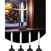 SURAIELEC Battery Operated Christmas Window Candles with 6H Timer, Flickering Cool White LED Candles, Window Candle with 1.7‘’ Narrow Base for Windowsill, Mantel, Dining Table, Matte Black, 4-Pack