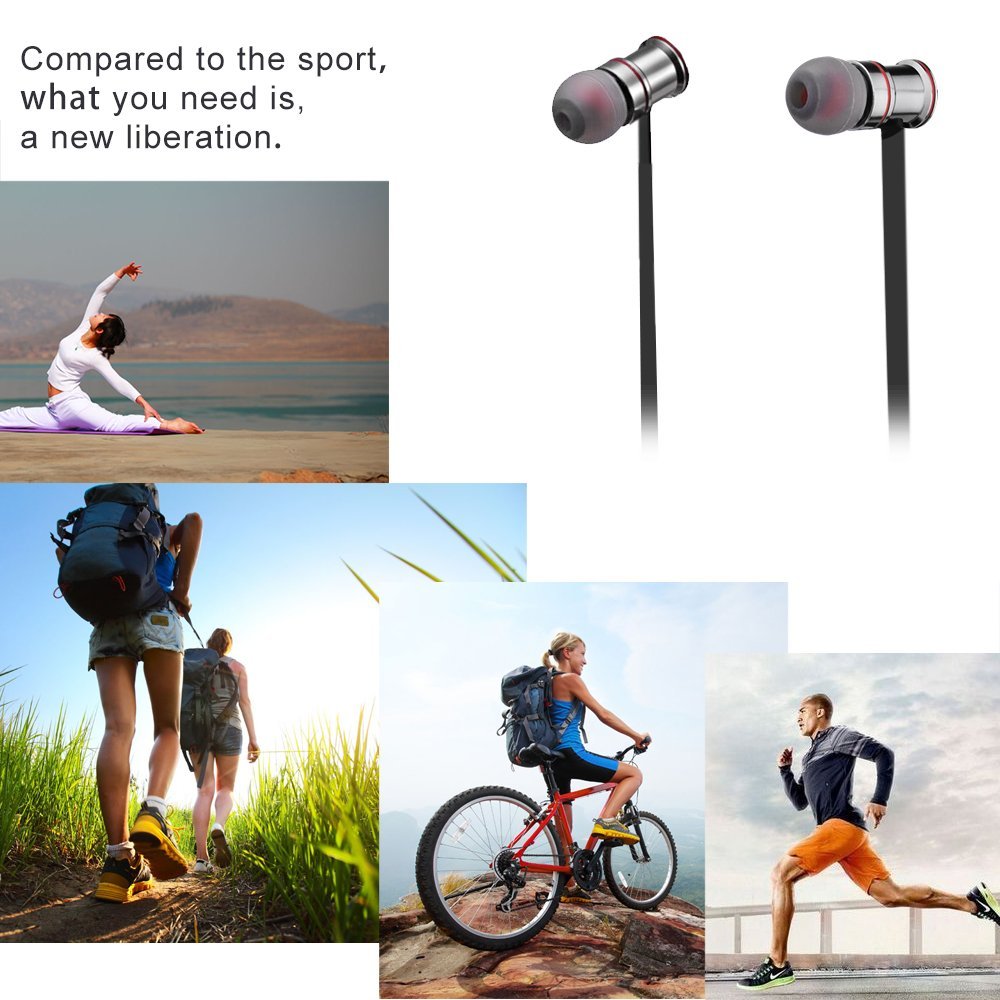 Ecandy Bluetooth Headsets,Wireless Stereo Bluetooth Headphones With Magnet Attraction,Sweatproof V4.1 Sports Earphones with Microphone for iPhone, Android Smartphones And Other Bluetooth Devices,Black