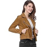 Allegra K Women's Short Soft Zip Up Faux Suede Biker Moto Jacket