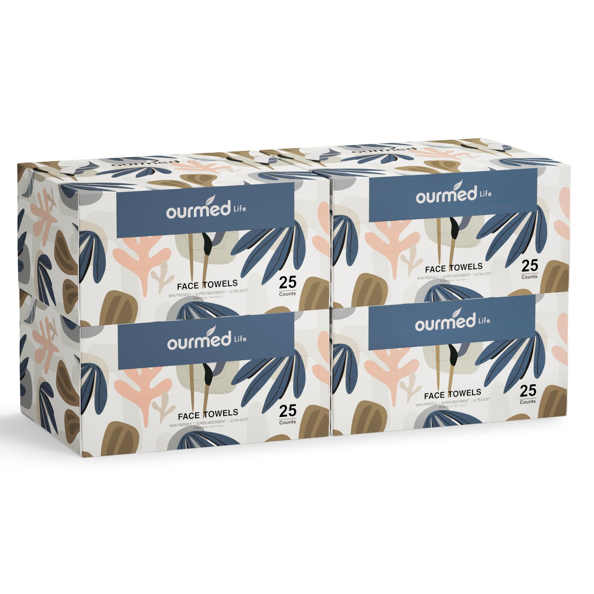 Ourmed Life Face Towels, Disposable Biodegradable Facial Towels for Sensitive Skin, Lint- free Face Wipes for Washing Face, Skincare and Makeup Remover, Dry Wipes, 10"×12" Extra Large, 100 Count — image 1