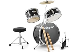 Drum Set Kit, 3-Piece Drum Set Includes Cymbals, Tom-Tom, Bass Drum, Drumsticks, Pedal, and Cushioned Drum Stool, Beginner In
