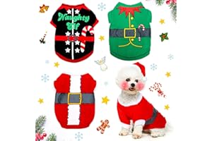 XUNIEA 3 Pieces Christmas Dog Shirt Soft Dog Elf Santa Costume Warm Christmas Puppy Outfit Cute Xmas Clothes for Small Medium Pet Christmas Cosplay Apparel (L (8-11 lbs))