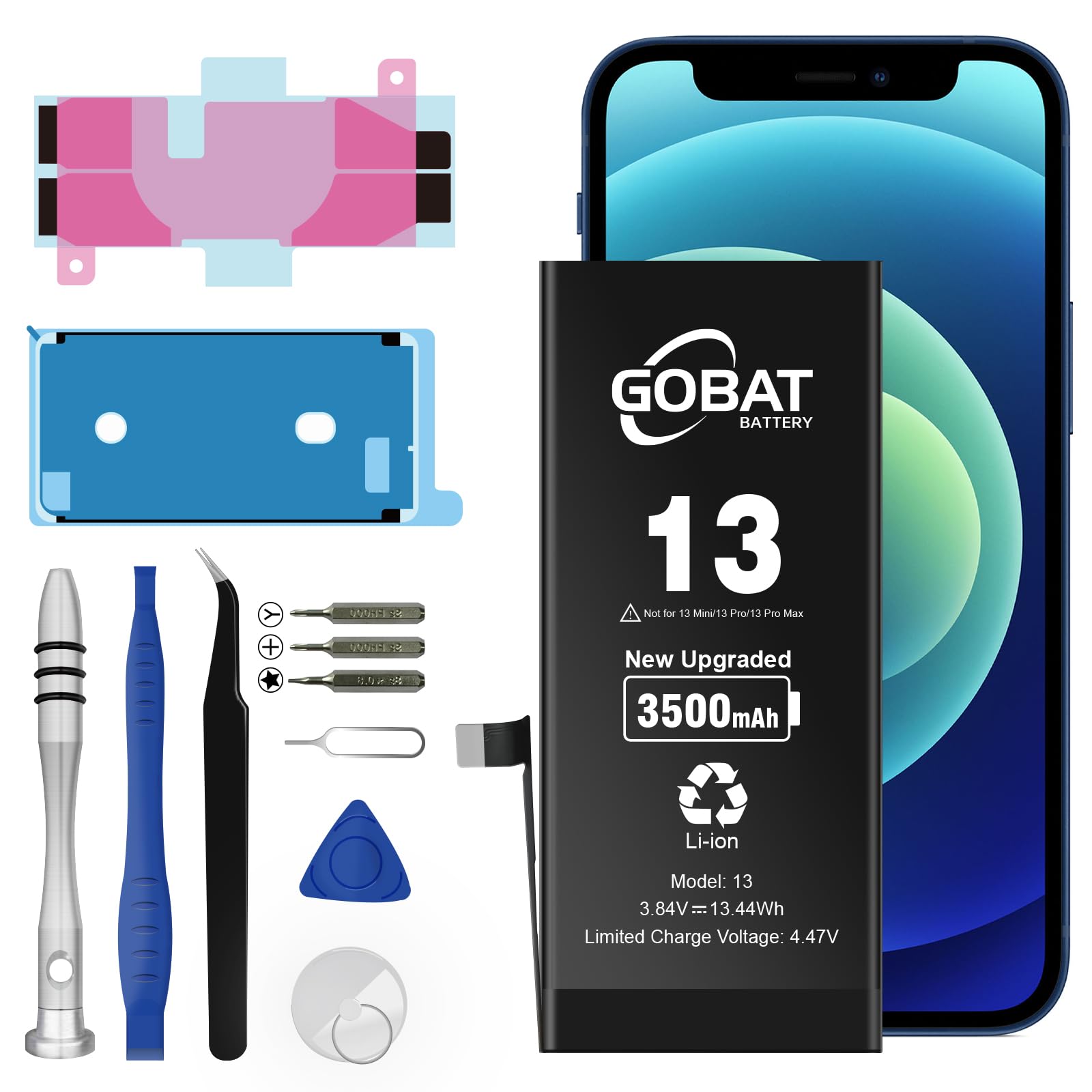 Photo 1 of GOBAT Replacement for iPhone 7Battery,3500mAh High Capacity Battery for iPhone 13 Model (A2635 A2634 A2633 A2631 A2482) with Replacement Tool Kits