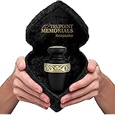 Trupoint Memorials Small Urns for Human Ashes Keepsake, Decorative Mini Cremation Urn for Adult Men and Women, Small Grecian Black with Velvet Heart Box