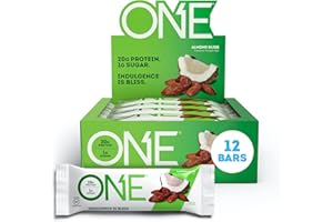 ONE Protein Bars, Almond Bliss, Gluten Free Protein Bars with 20g Protein and 1g Sugar, Pantry Staples, 2.12 oz (12 Pack)