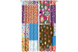 ZHANGWUQIANG123 Boho Patchwork Blackout Windows Curtains, Bohemian Style Stitching Colorful Floral Retro Curtains, for Living Room Bedroom 26(W)*84(L) 2 Panels