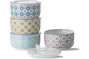 Chubacoo Ceramic Bowls Set with Lid: Microwave Safe Soup Containers for Meal Prep, Cereal, Salad, Picnic, Camping, Office Lun