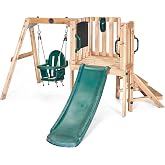 Plum Wooden Toddler Swing Sets for Backyard, Outdoor Playset with Baby Swing Seat, Kids Slide, Fort, Playground Equipment with Blackboard, Telephone, Climbing Ladder, Weatherproof, Sturdy, Age 1-3yrs+