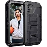 Mitywah Waterproof Case for iPhone 11, Heavy Duty Durable Metal Full Body Protective Case Built-in Screen Protection Waterproof Shockproof Dustproof Rugged Military Grade Defender, Black
