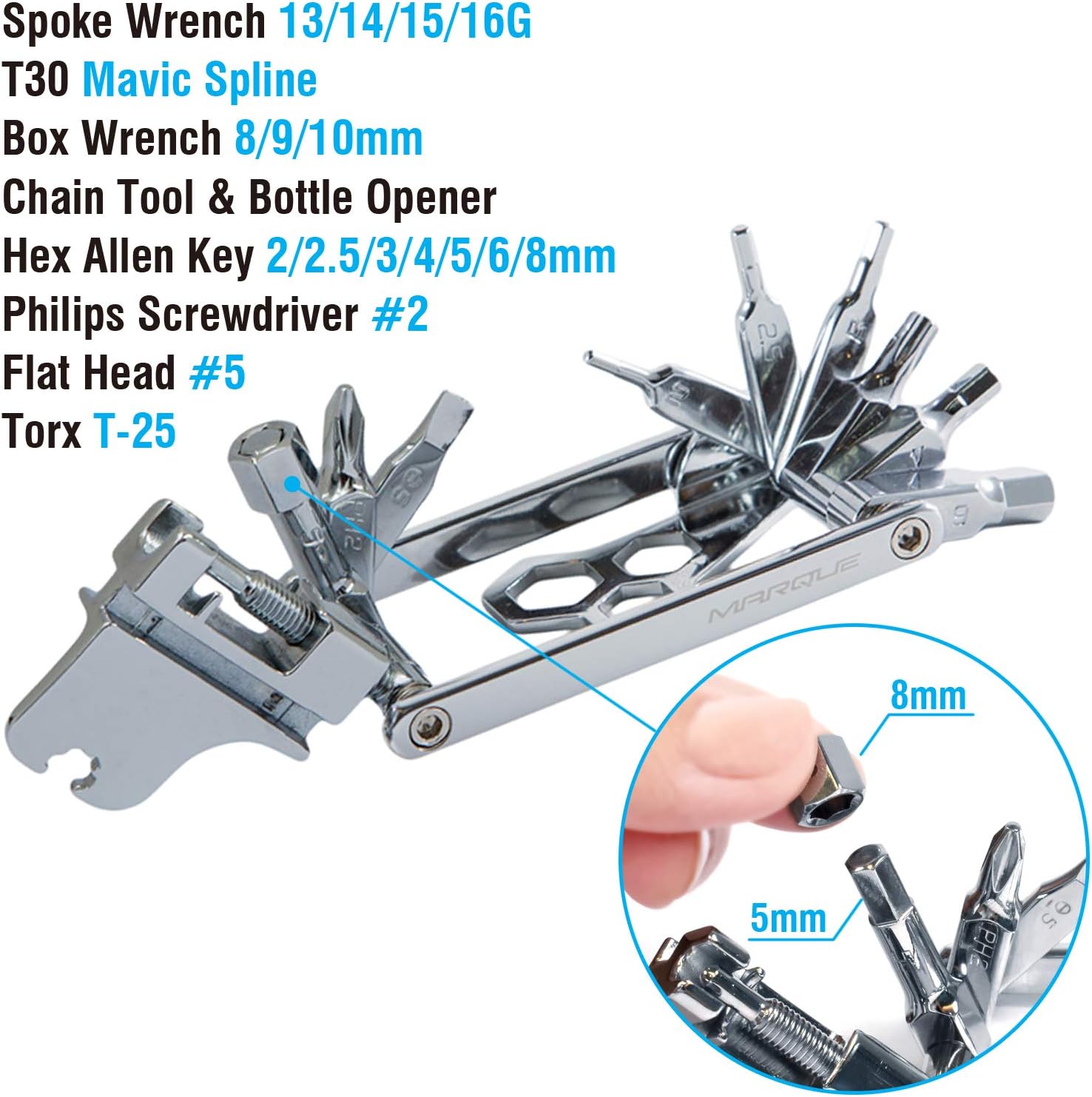MARQUE MT 20 Bike Multitool – 20 in 1 Bicycle Multi Tool Repair Kit for Road and Mountain Bikers. Slim Profile with Chain Breaker, Perfect Road and MTB Cyclist Gift: Home Improvement