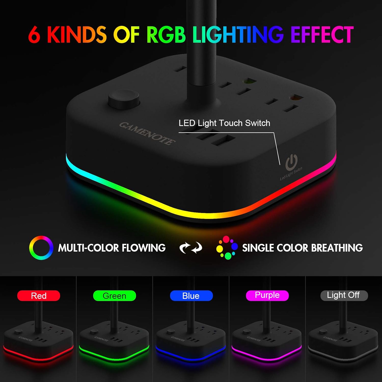 Gamenote RGB Headphone Stand & Power Strip 2 in 1 Desk Gaming Headset Holder with 3 USB Charging Ports and 3 Power Outlets Earphone Hanger Accessories for Desktop Gamer: Electronics