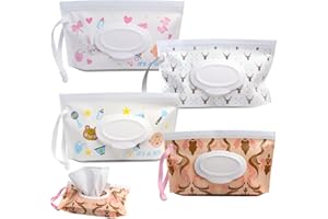 DOMMARE Baby Wipes Dispenser, 4 Pack Portable Wet Wipes Pouch-Reusable Wipe Holder -Refillable Lightweight Waterproof Case with Sealed Zipper to Keep Wipes Clean and Moist