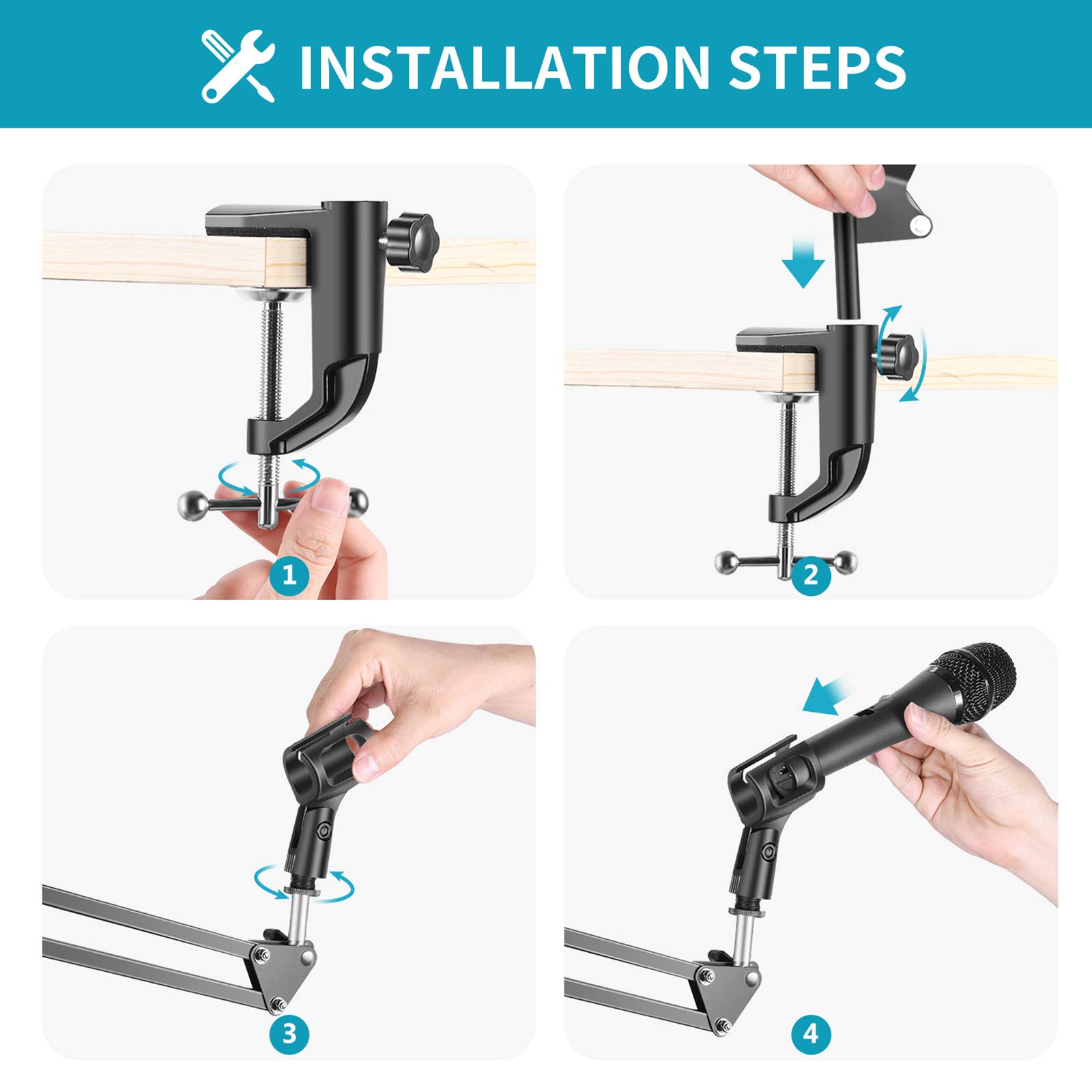 NEEWER Adjustable Microphone Suspension Boom Scissor Arm Stand, Max