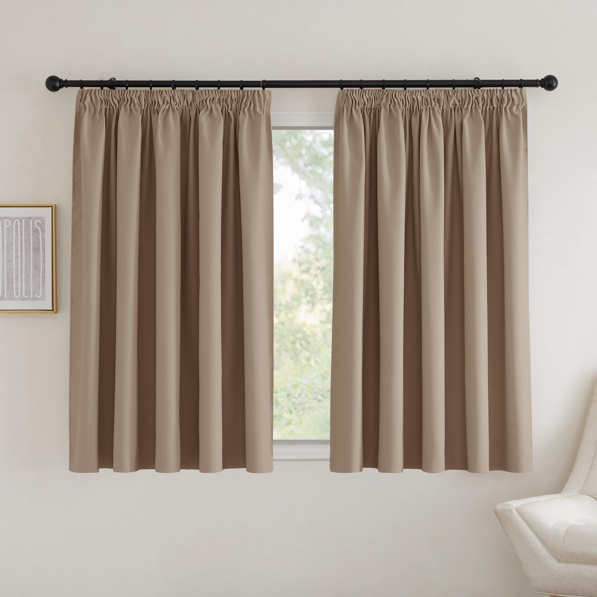 PONY DANCE Bedroom Blackout Curtains 90x54 Inch Pencil Pleat Thermal Insulated Curtains Extra Wide Curtains for Room Darkening/Privacy Protection, 2 PCs, W 90-inch x L 54-inch, Cappuccino