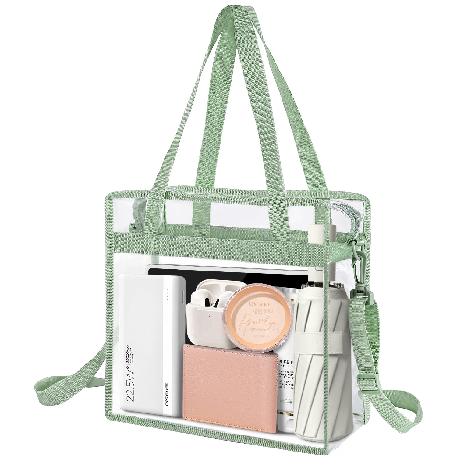 Photo 1 of BAGAIL Clear Bags 12x6x12 Stadium Approved Clear Tote Bag with Zipper Closure Crossbody Shoulder Bag with Adjustable Strap(Matcha Green)