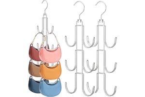 FITNICE Purse Hanger Organizer for Closet 2 Pack, Metal Purse Rack for Closet Space Saving Handbag Holder Storage Closet Rod Hook for Hanging Bags, Purses, Handbags, Belts, Scarves, Hats, Ties(Silver)