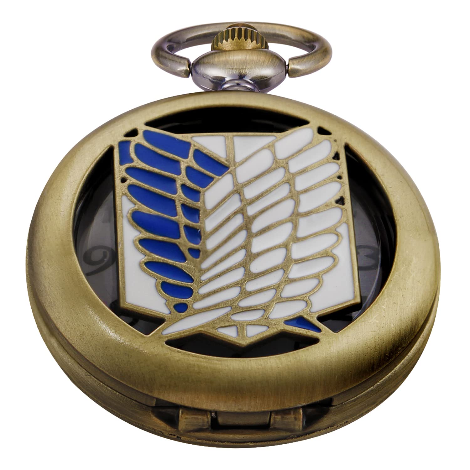 Tiong Unique Pattern Wing Design Hollow Quartz Pocket Watch Strap Chain ，Men's Arabic Numeral Pocket Watch