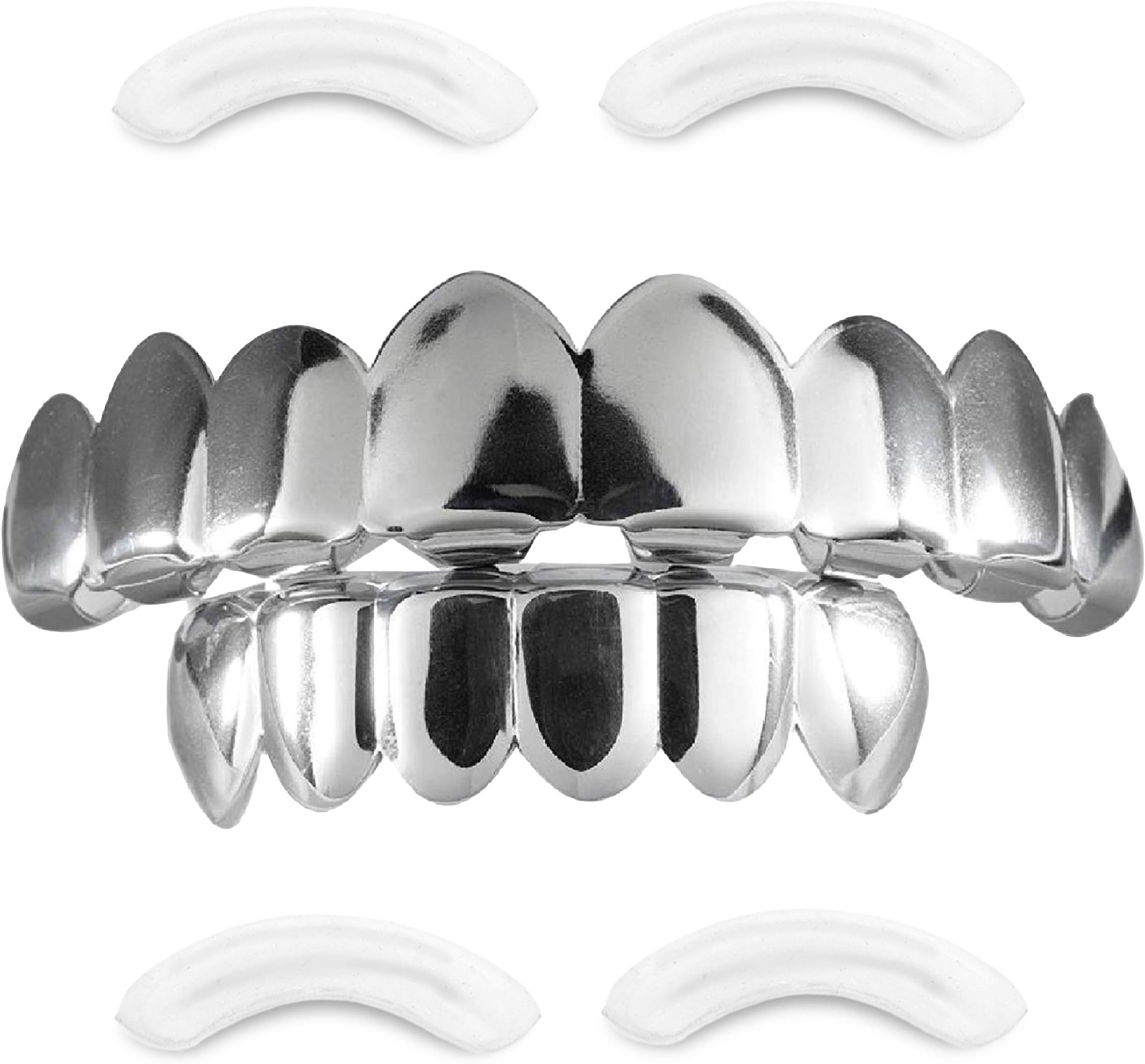 24K Plated Joker Gold Grillz for Mouth Top Bottom Hip Hop Teeth Grills for Teeth Mouth + 2 Extra Molding Bars + Microfiber Cloth