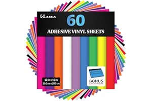 Kassa 60-Piece Permanent Vinyl Sheets | 10 Bold Colors in 12" x 12" with a Squeegee Included | Compatible with Cricut, Silhouette & Other Cutting Machines | for DIY Art Projects, Styling & Decorating