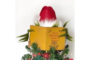 MONYPLAY Creative Christmas Tree Topper Hat Funny Green Monster Hiding Behind Book Treetop Cap Classic Green Gnome Arms Ornament for Christmas Tree Home Party Decor (Multi-Color, 35cm)