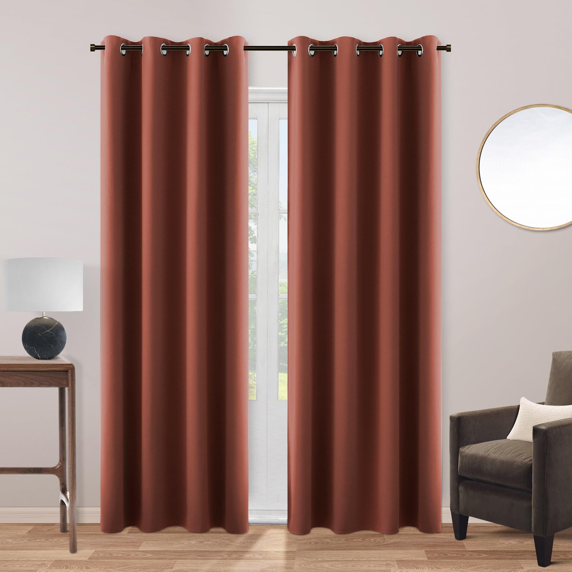 KOUFALL Rust Terracotta Curtains for Living Room,Cozy Boho Fall Decor Thermal Insulated Room Darkening Blackout Vintage Curtain Panels,84 Inches Long Length Set of 2,Dark Burnt Orange