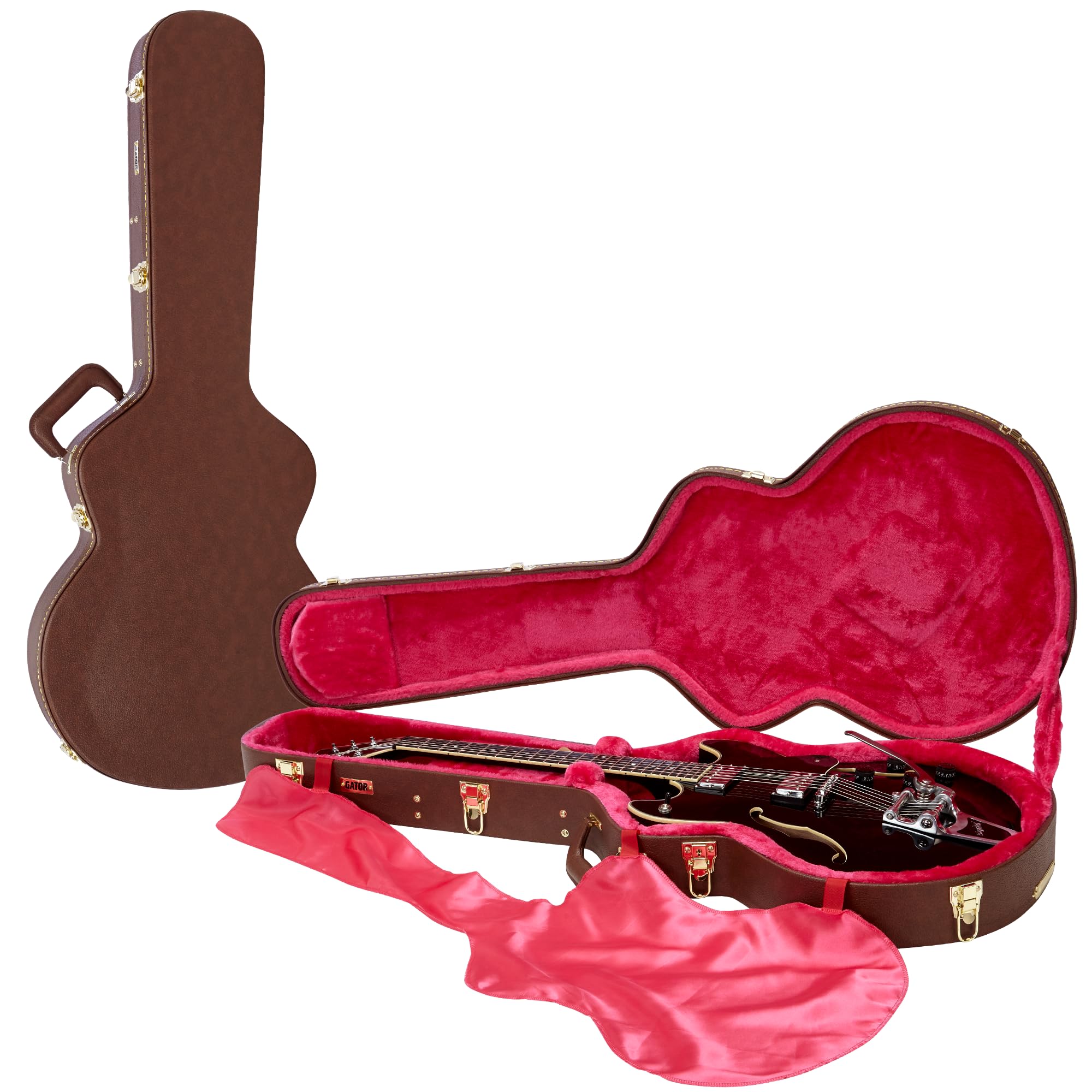 Gator GW-335-BROWN Semi-Hollow Guitar Deluxe Wood Case, Brown
