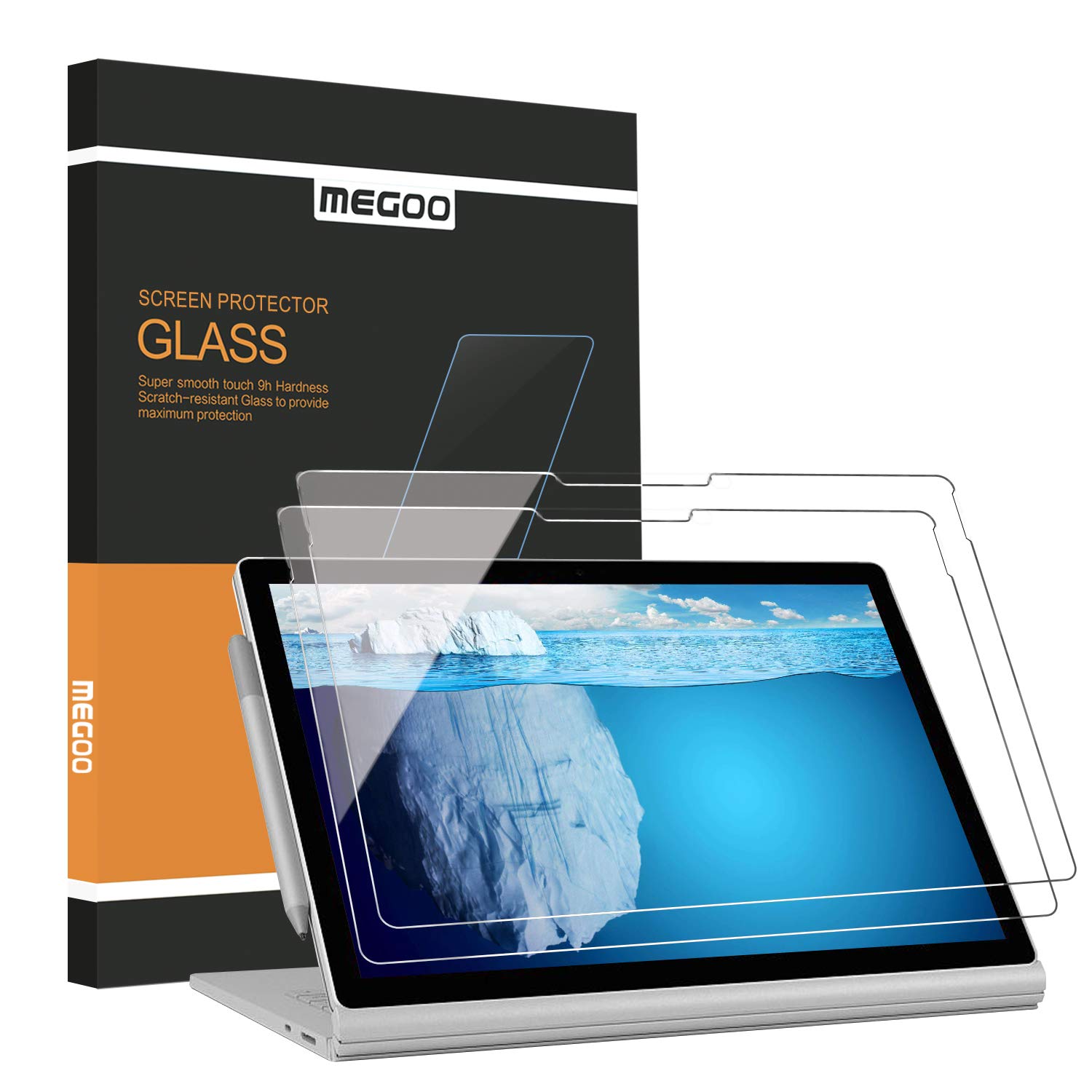 MEGOO (2 Pack) Screen Protector for Surface Book 2/3 15 Inch, Tempered Glass/Easy Installation/9H, Compatible with Microsoft Surface Pen