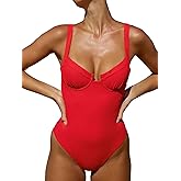 BERLOOK Women's Contrast Trim Knotted Slimming One-Piece Swimsuit Sexy Retro Bathing Suits