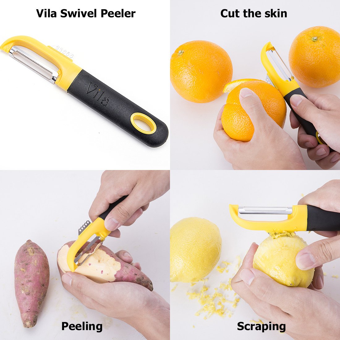 Swivel Peeler by Vila: Multifunctional Single Tool: Efficiently Peels, Scrapes & Skins Vegetables & Fruits: Unique Edge Technology-Comfortable Grip