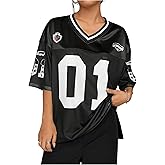 SOLY HUX Jersey Shirts for Women Y2k Graphic Number Oversized Tees V Neck Half Sleeve Cute Soccer Streetwear T Shirt Tops
