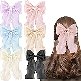 6PCS Hair Bows for Women Soft Chiffon Bows Hair Clips Cute Hair Bows Bright Colors Hair Ribbon Double Long Tail Bow Clip Headwear Metal Bow Clips Stylish Bowknot Hair Accessories for Women Girls