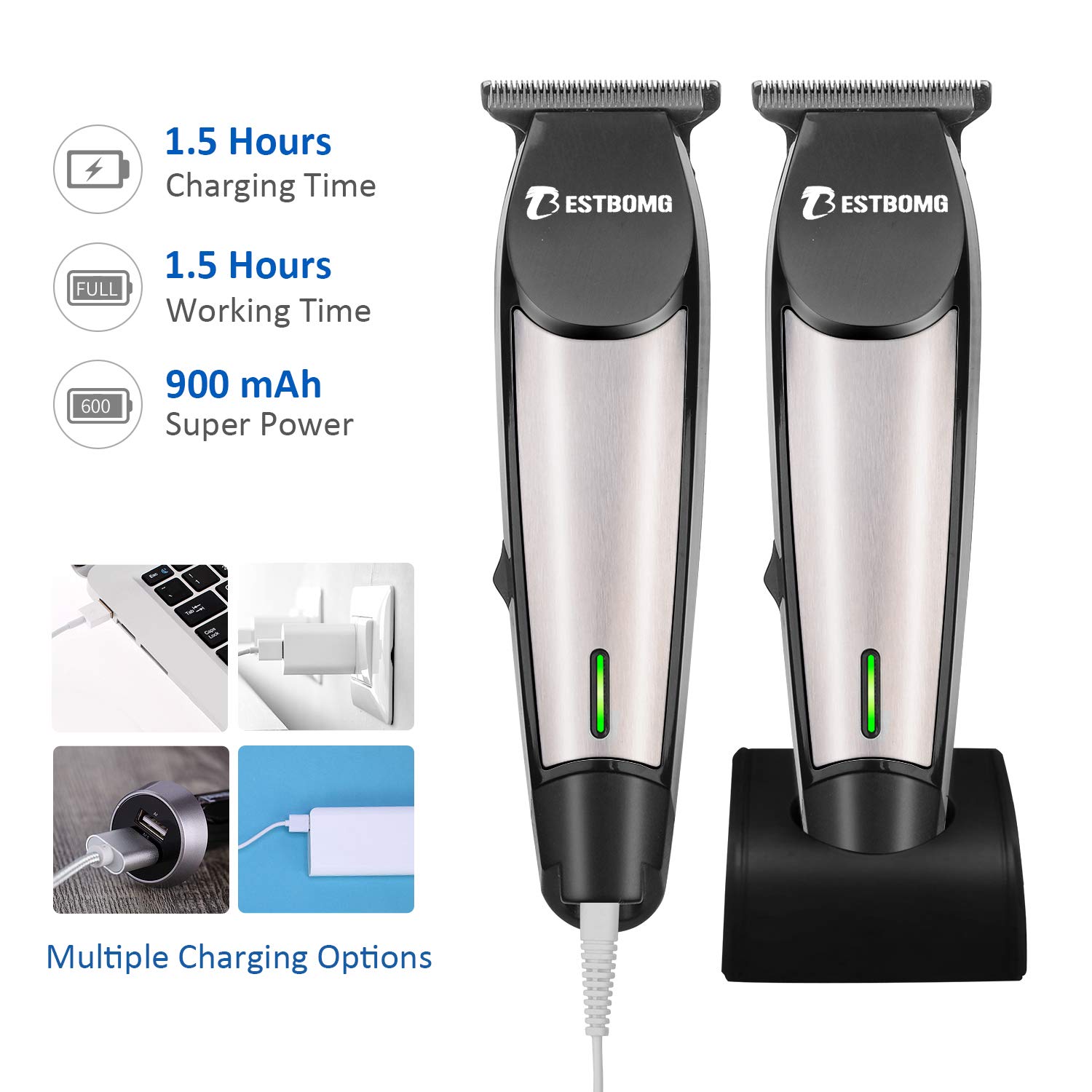 BESTBOMG Pro Outliner Hair Beard Trimmer with T-Blade, Cordless Hair Beard Mustache Body Grooming Kit, USB Rechargeable Home Barber Clippers Set for Contouring Shaving, Sculpting and Trimming