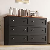 Furnify 6 Drawers Dresser, 47" Wide Modern Chest of Drawers, Farmhouse Dresser TV Stand Storage Cabinet, Wood Drawer Organizer for Bedroom, Living Room, Hallway, Black