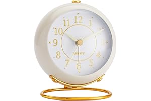 rjuwurv Metal Desk Clock, Retro Bedroom Table Vintage Analog Alarm Clock, Silent Non-Ticking Gold Clock, Bedside Décor(Milk White)