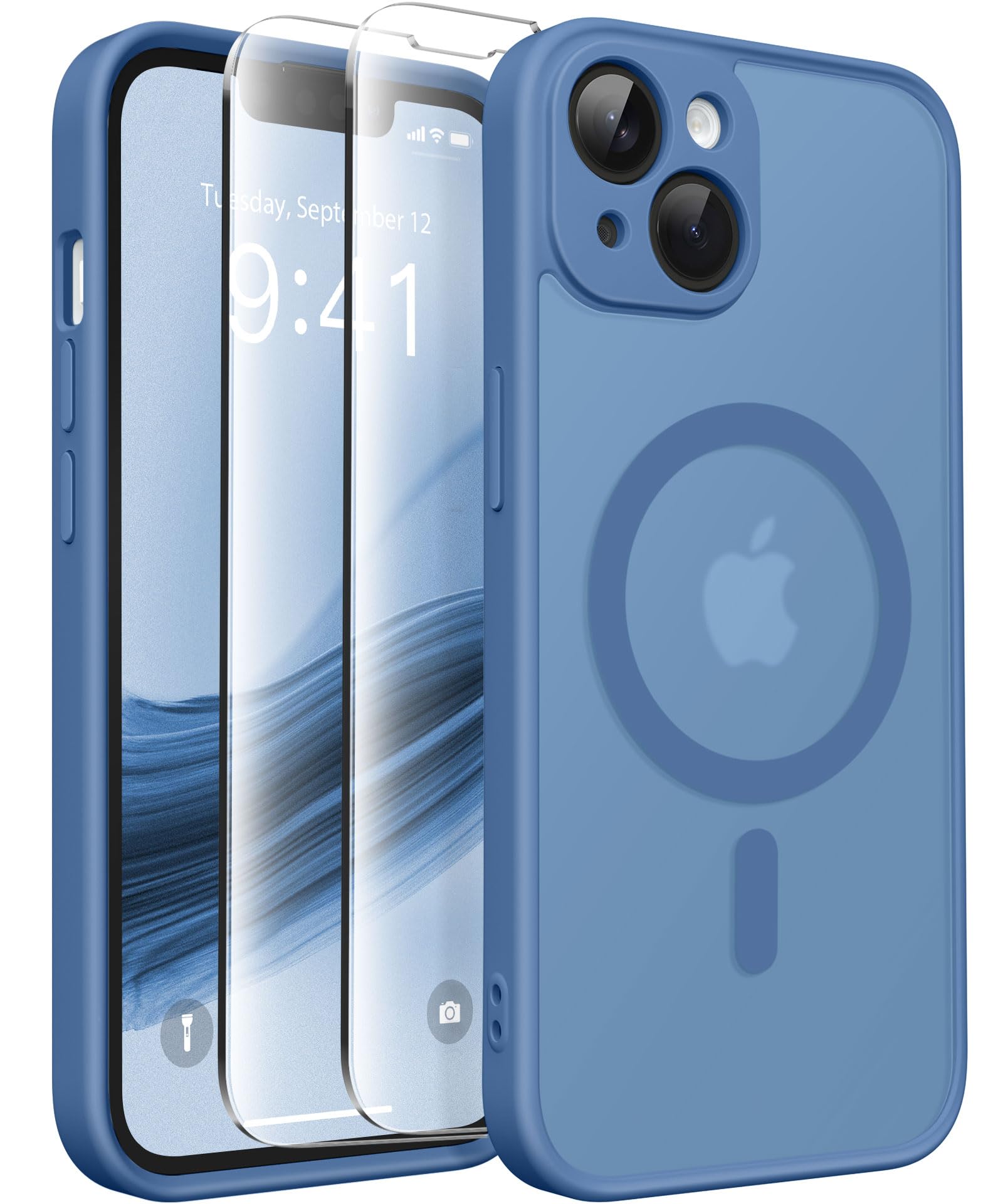 CAPRARO Magnetic Case for iPhone 14, Compatible with MagSafe, Full Camera Protection, 14FT Drop Protection, Shockproof, Slim Translucent Matte Phone Case, Lake Blue — image 1