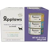 Applaws 3-Flavor Variety in Broth Wet Cat Food 12-Pack 5.5 oz Cans | 100% Natural, High Quality Protein, Limited Ingredient, Grain Free, No Fillers, No Artificial Additives